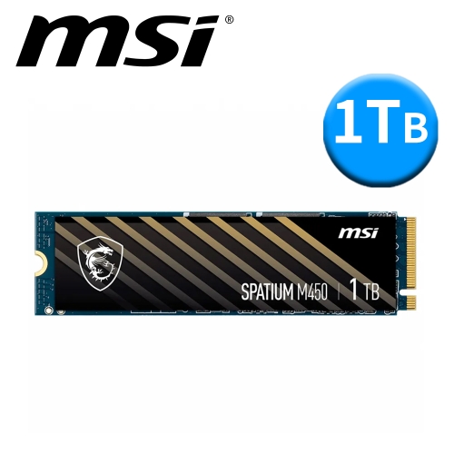 微星 SPATIUM M450 1TB V1 M.2 PCIe 4.0 2280/讀:3600M/寫:3000M/3D TLC顆粒/五年