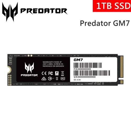 搭整機!!!宏碁 Acer Predator GM7 1TB/Gen4/讀7200/寫6300/TLC/(單面設計)【五年保】